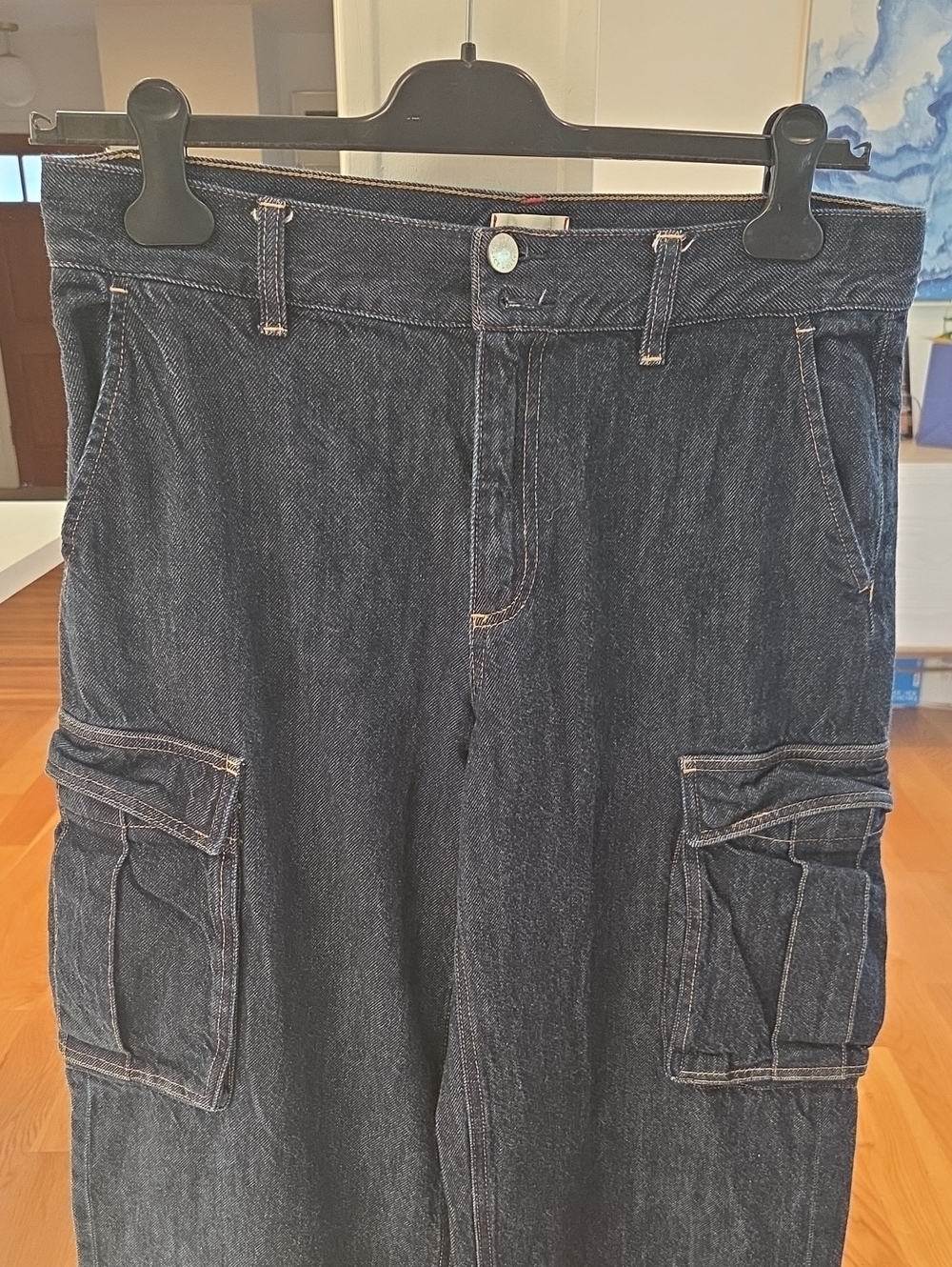 Alice + Olivia Women's Kal Baggy Cargo Side Slit Dark Wash Denim Blue Jeans (31)